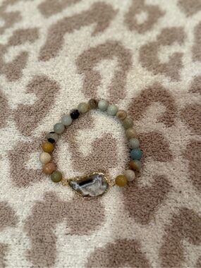 Multi-Color Amazonite Beaded Stretch Bracelet with Agate Slice | Women Jewelry